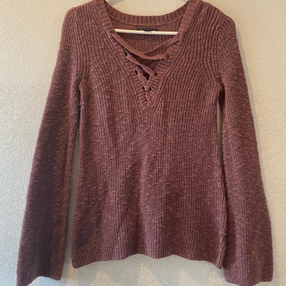 American Eagle lace up V-neck sweater size XS